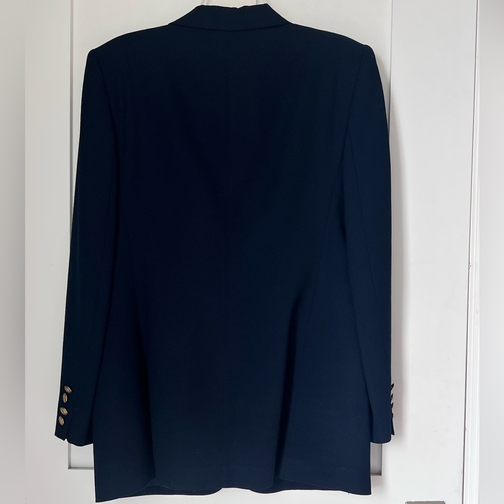 Lauren Ralph Lauren Navy Blue Preppy Academia Gold Logo Crest Wool Blazer sz 10 - Picture 3 of 12